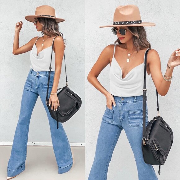 Elegant Satin Cami Tank Top with Draped Front & Cut-Out Back - Women’s XX-Large - Picture 2 of 4